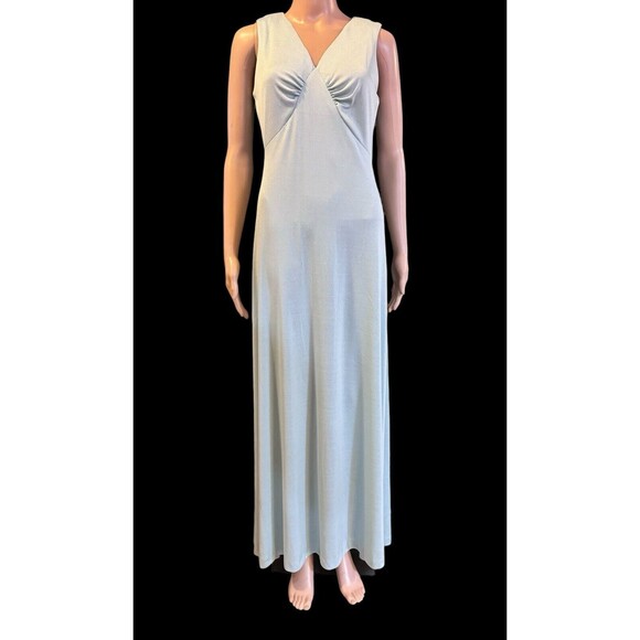 VTG Glam Disco Dress Maxi V Neck Fairy Angel Pastel Blue 60s 70s Union Made 12 - Picture 16 of 16